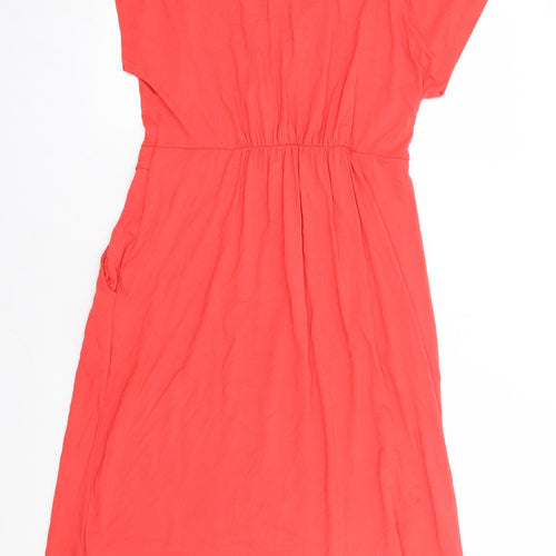 Joules Womens Red Viscose Wrap Dress Size 14 V-Neck Pullover - Faux Wrap