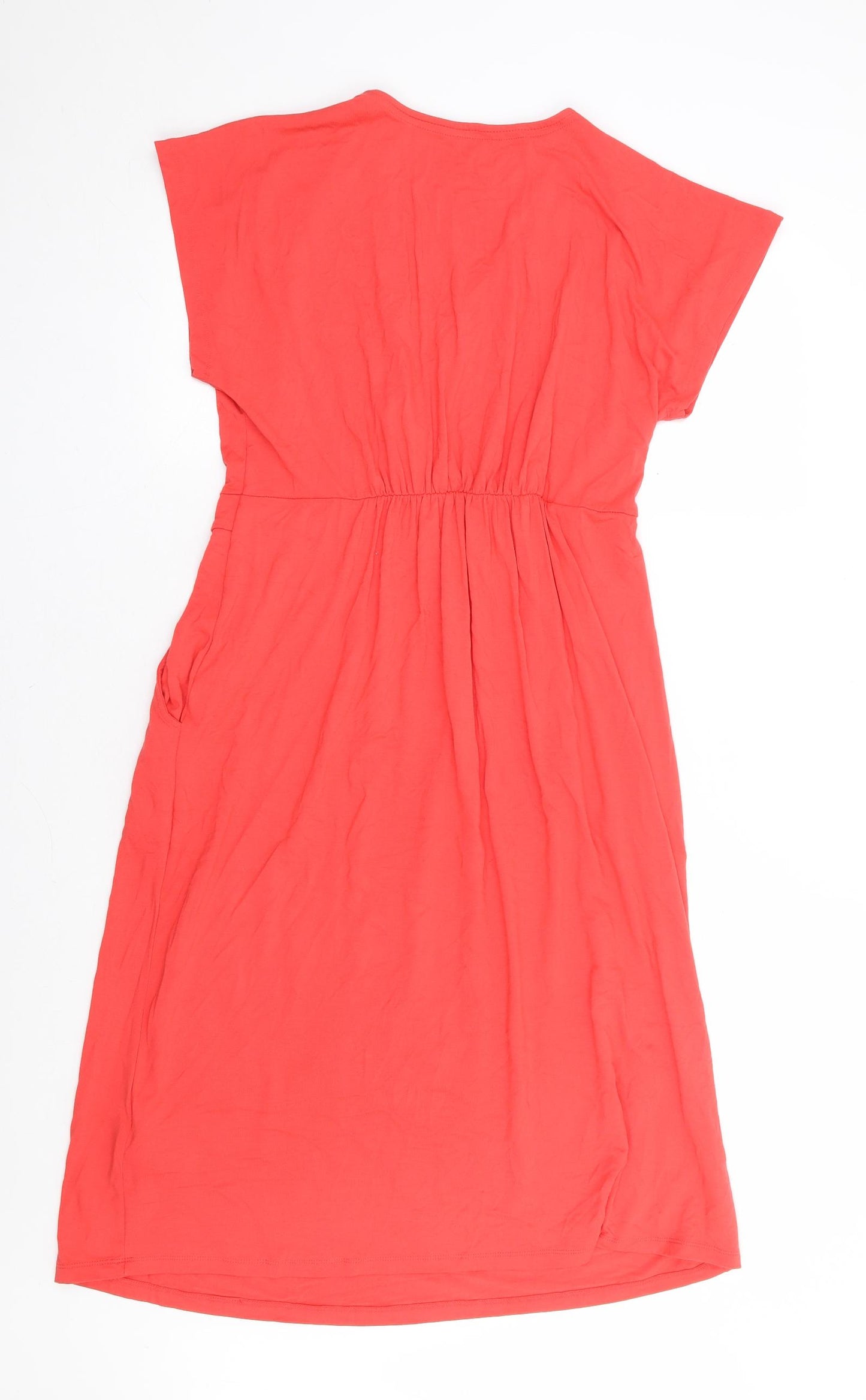 Joules Womens Red Viscose Wrap Dress Size 14 V-Neck Pullover - Faux Wrap