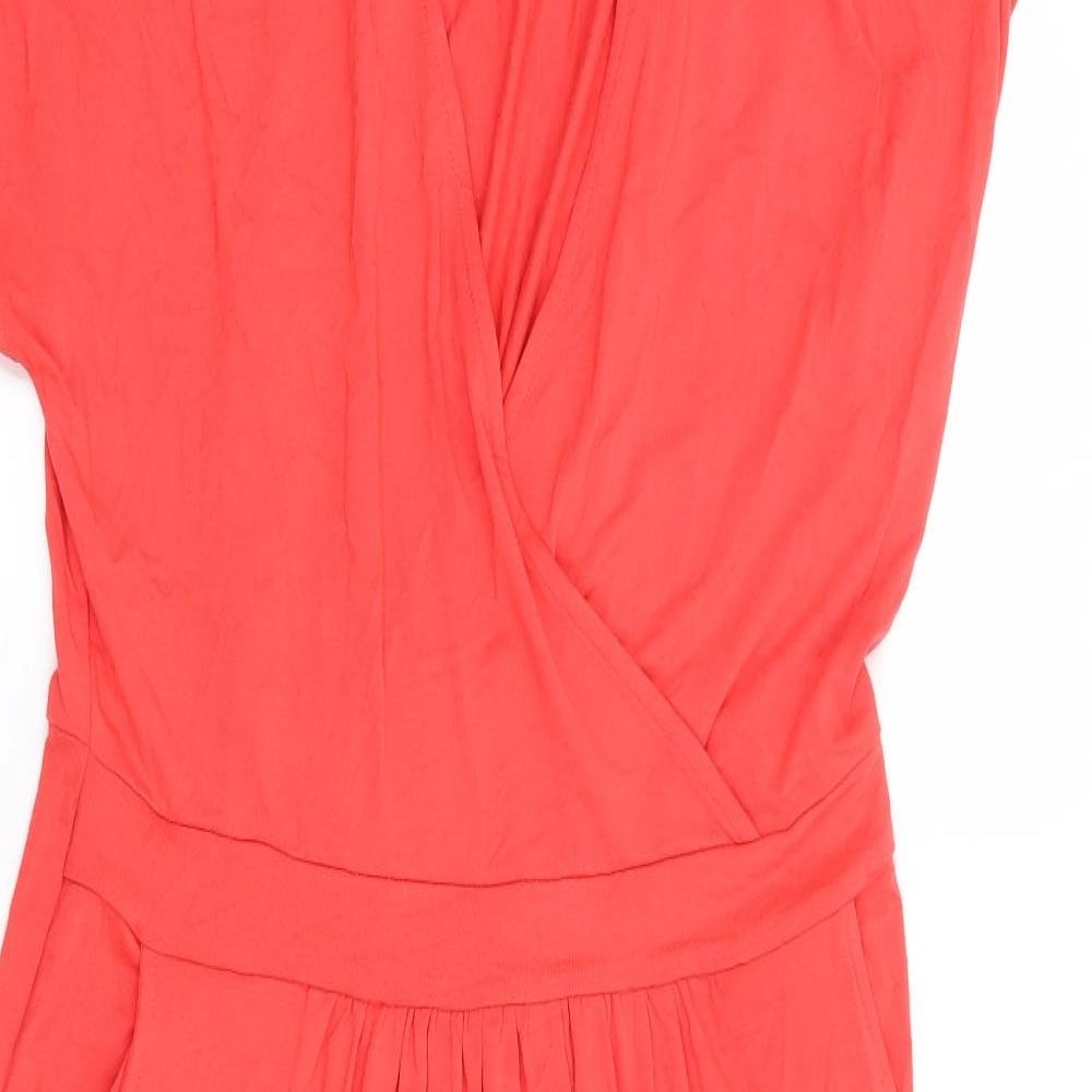 Joules Womens Red Viscose Wrap Dress Size 14 V-Neck Pullover - Faux Wrap