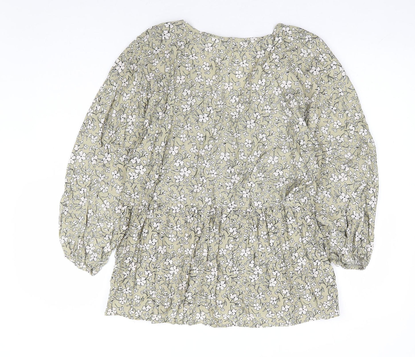 George Womens Green Floral Viscose Basic Blouse Size 14 V-Neck - Smock