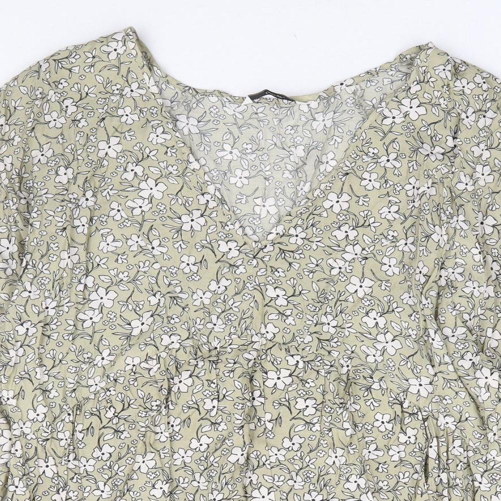 George Womens Green Floral Viscose Basic Blouse Size 14 V-Neck - Smock