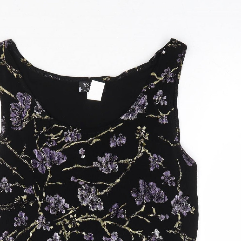 Xscape Womens Black Floral Acetate Basic T-Shirt Size L Scoop Neck