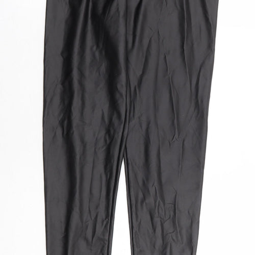 Preworn Womens Black Polyurethane Trousers Size L L28 in Regular - Leather Look Tregging
