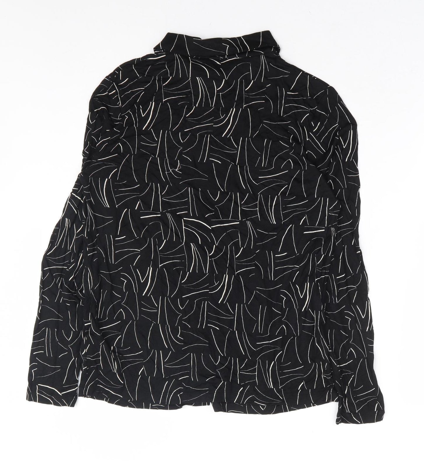 Marks and Spencer Womens Black Geometric Viscose Basic Button-Up Size 12 Collared