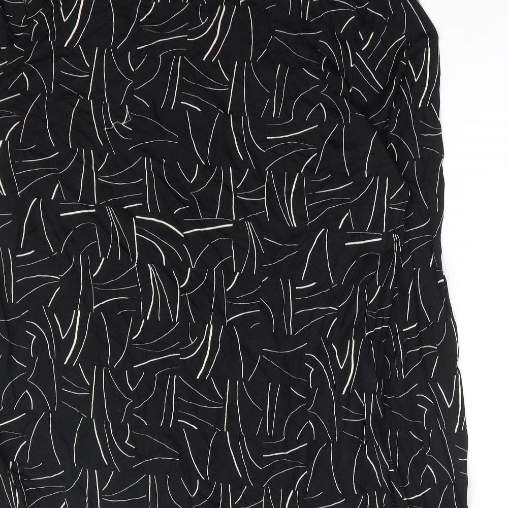 Marks and Spencer Womens Black Geometric Viscose Basic Button-Up Size 12 Collared