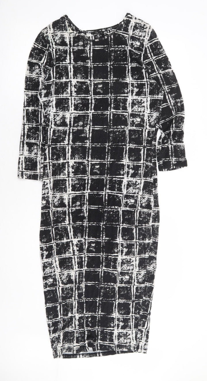 River Island Womens Black Geometric Viscose Bodycon Size 12 Round Neck Pullover