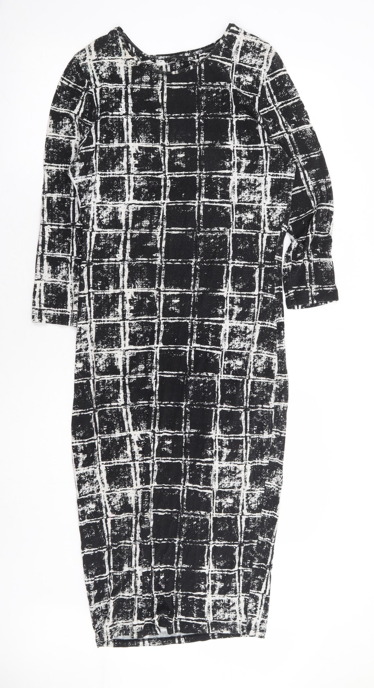 River Island Womens Black Geometric Viscose Bodycon Size 12 Round Neck Pullover