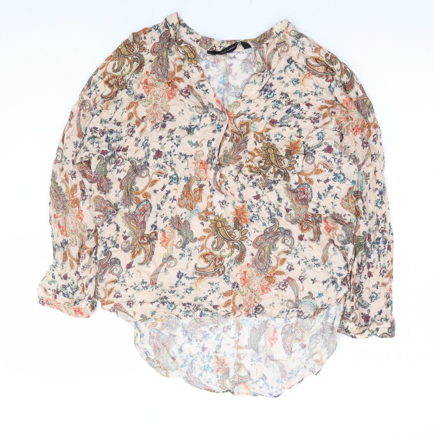Zara Womens Multicoloured Floral Polyester Basic Blouse Size M V-Neck