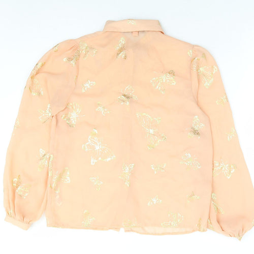 Primark Womens Pink Geometric Polyester Basic Button-Up Size 10 Collared - Butterfly