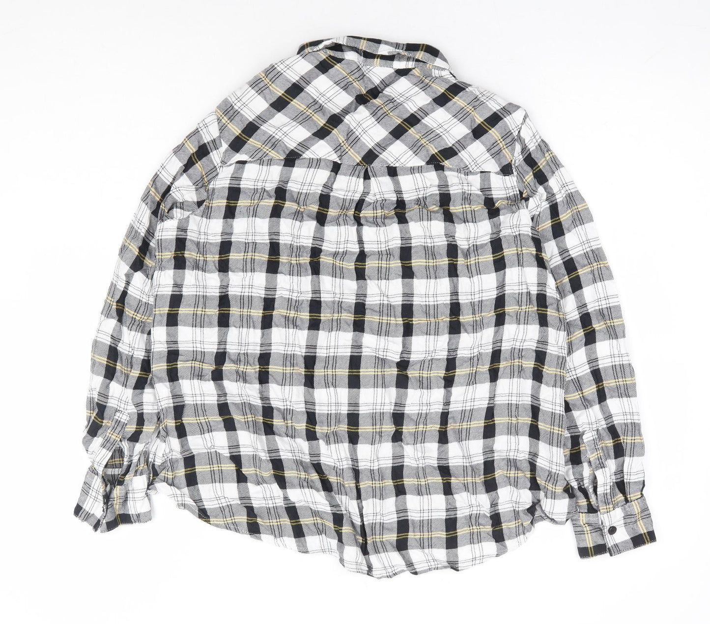 F&F Womens Black Plaid Viscose Basic Button-Up Size 12 Collared