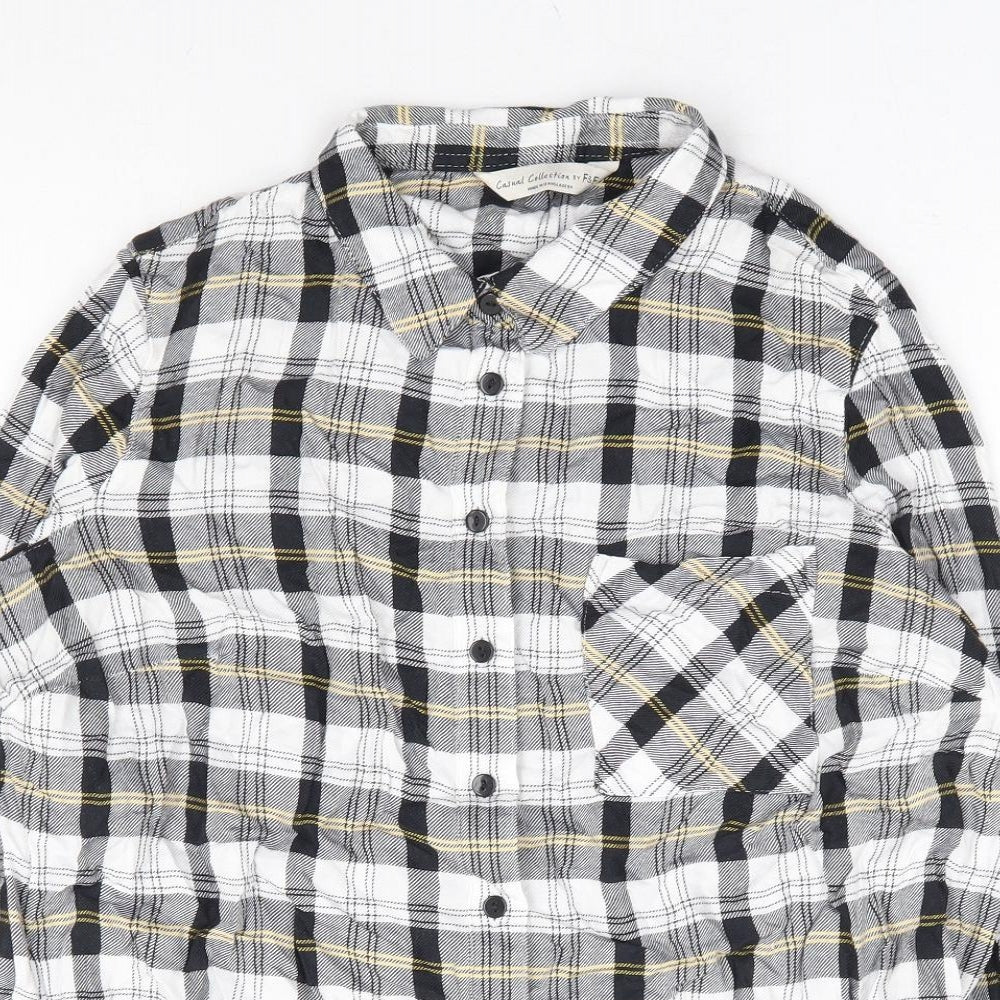 F&F Womens Black Plaid Viscose Basic Button-Up Size 12 Collared