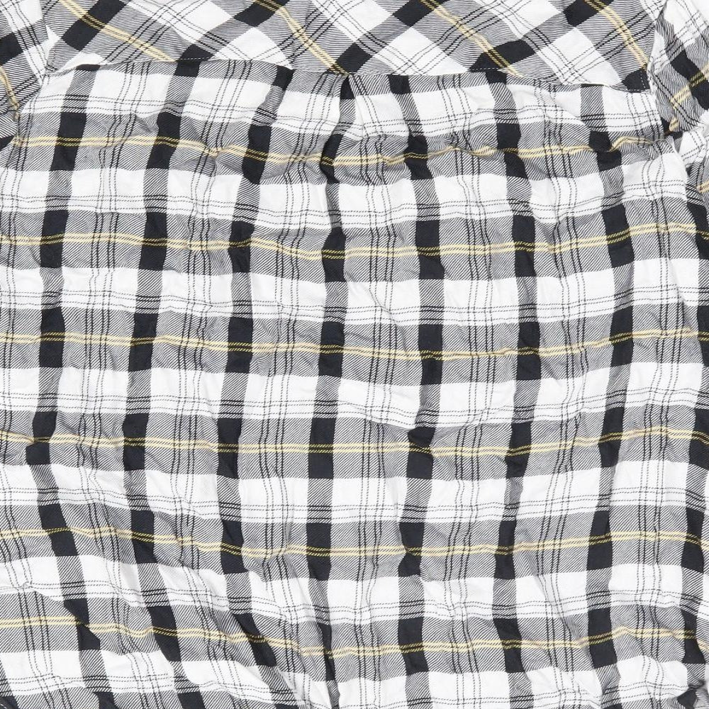 F&F Womens Black Plaid Viscose Basic Button-Up Size 12 Collared