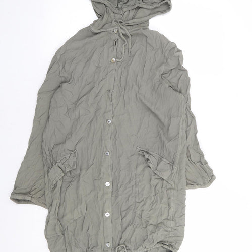 Marks and Spencer Womens Green Viscose Pullover Hoodie Size 10 Button - Elastic Hem