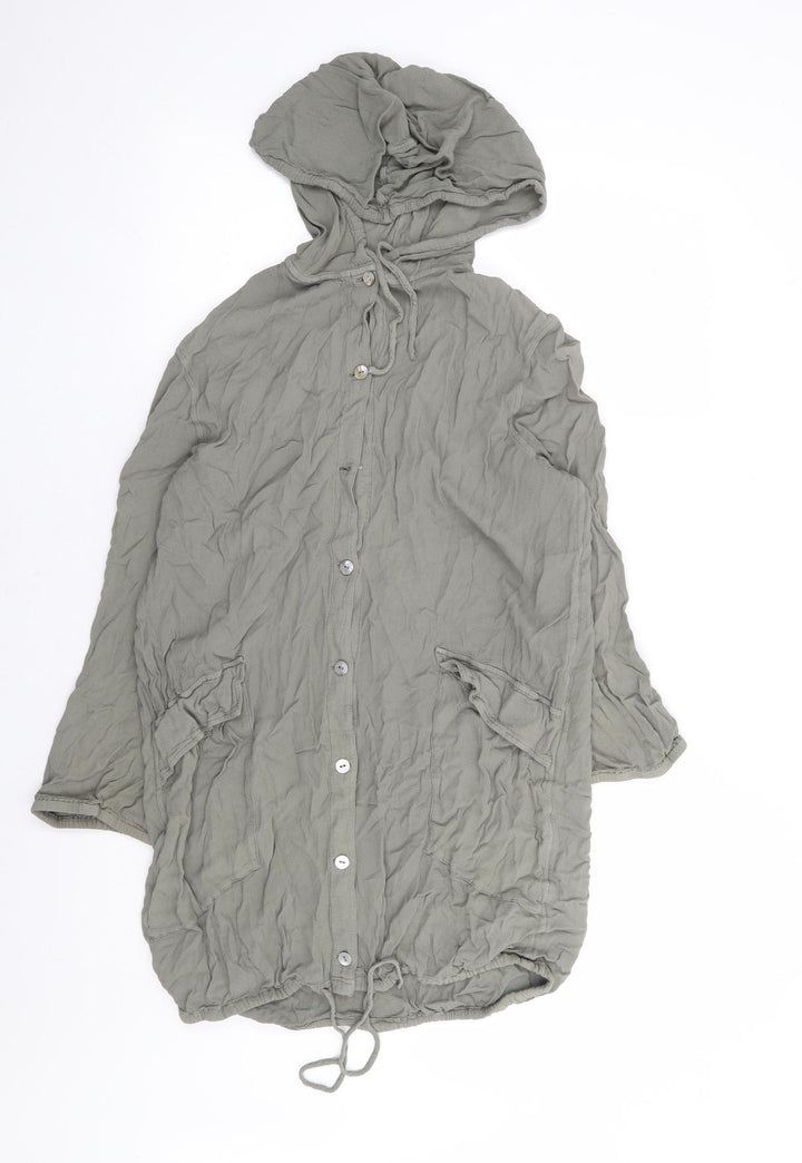 Marks and Spencer Womens Green Viscose Pullover Hoodie Size 10 Button - Elastic Hem