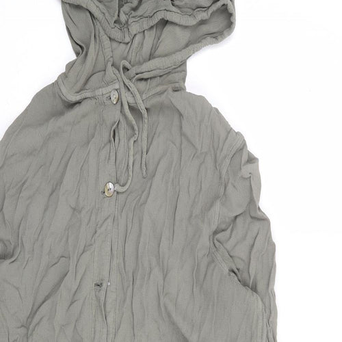Marks and Spencer Womens Green Viscose Pullover Hoodie Size 10 Button - Elastic Hem