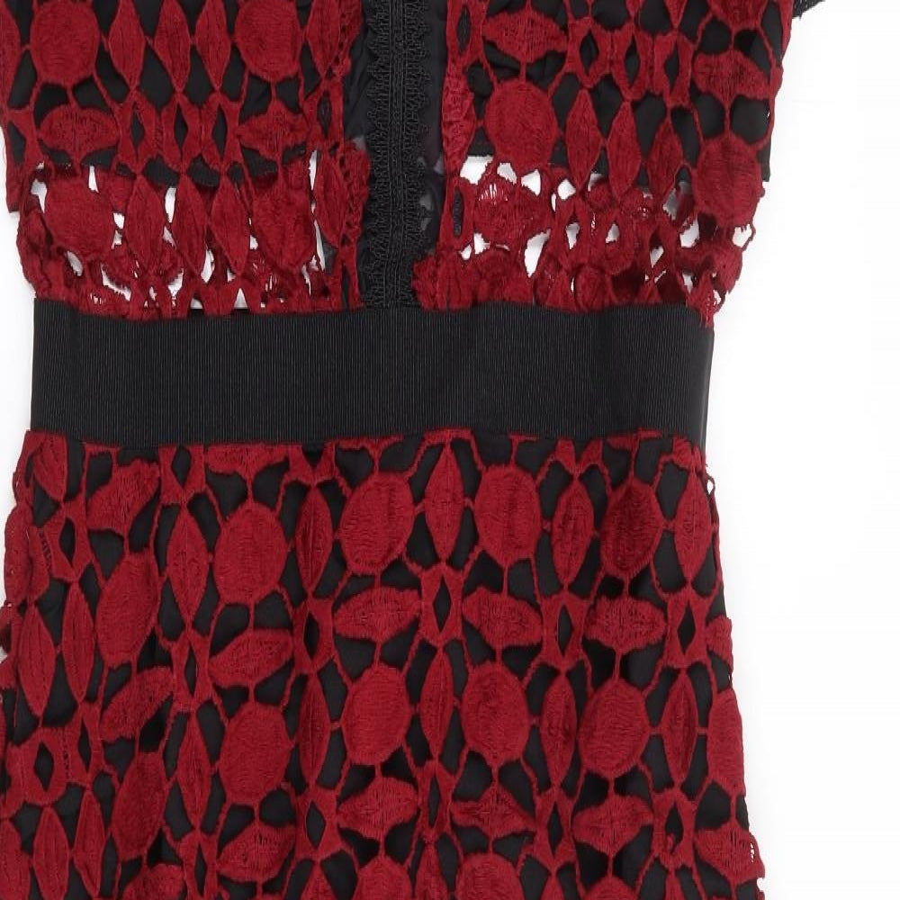 Yishang Womens Red Floral Polyester Mermaid Size XL Collared Zip