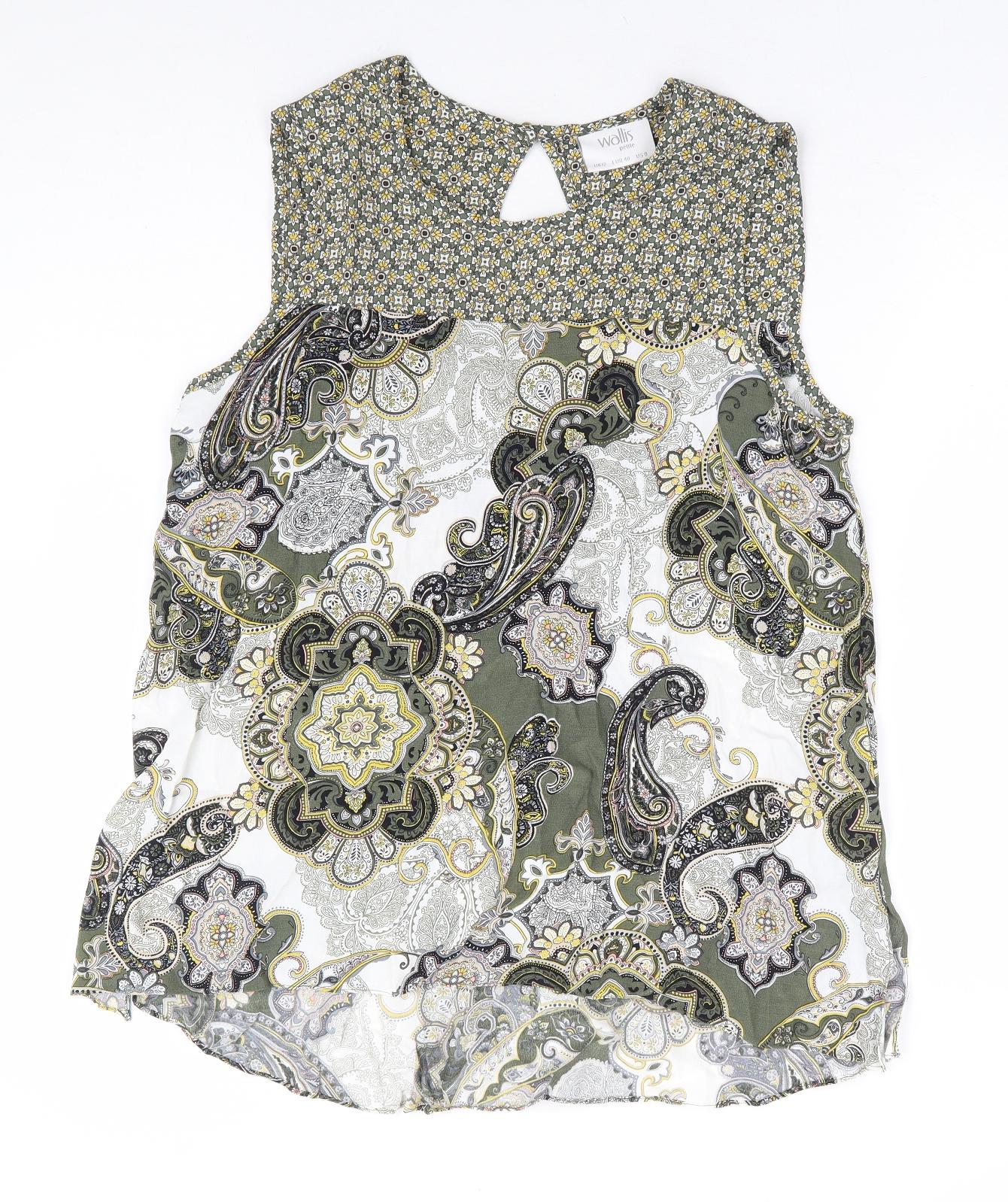 Wallis Womens Green Paisley Viscose Basic Blouse Size 12 Round Neck