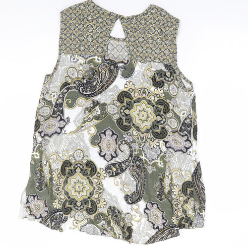 Wallis Womens Green Paisley Viscose Basic Blouse Size 12 Round Neck