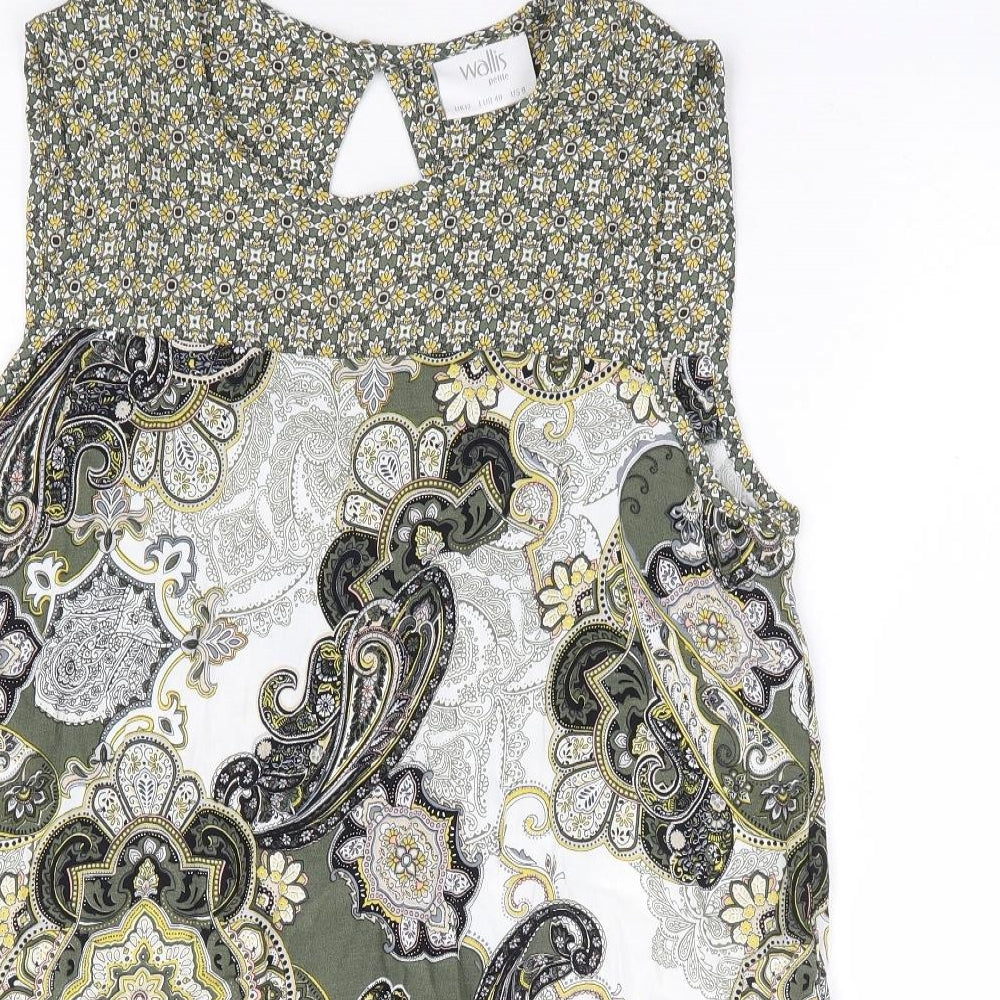 Wallis Womens Green Paisley Viscose Basic Blouse Size 12 Round Neck
