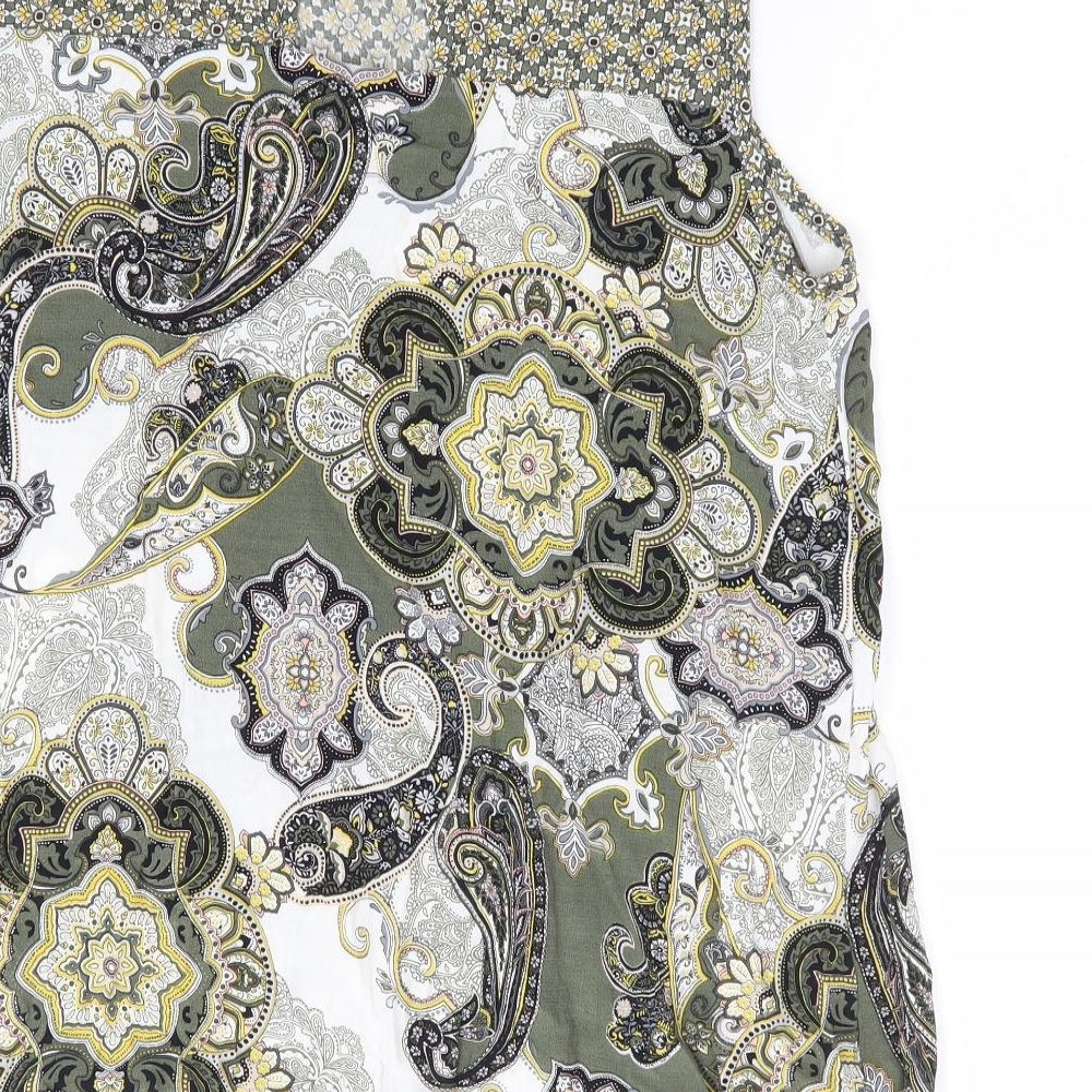 Wallis Womens Green Paisley Viscose Basic Blouse Size 12 Round Neck