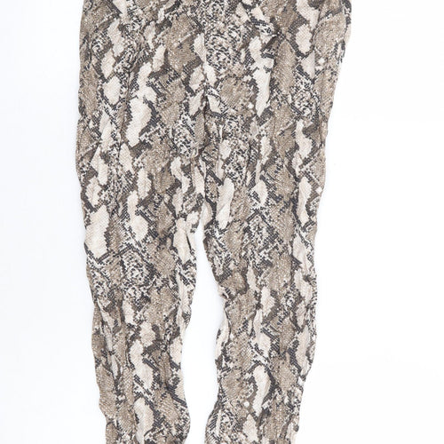 H&M Womens Beige Animal Print Viscose Harem Trousers Size 6 L25 in Regular Drawstring - Snake Skin Print