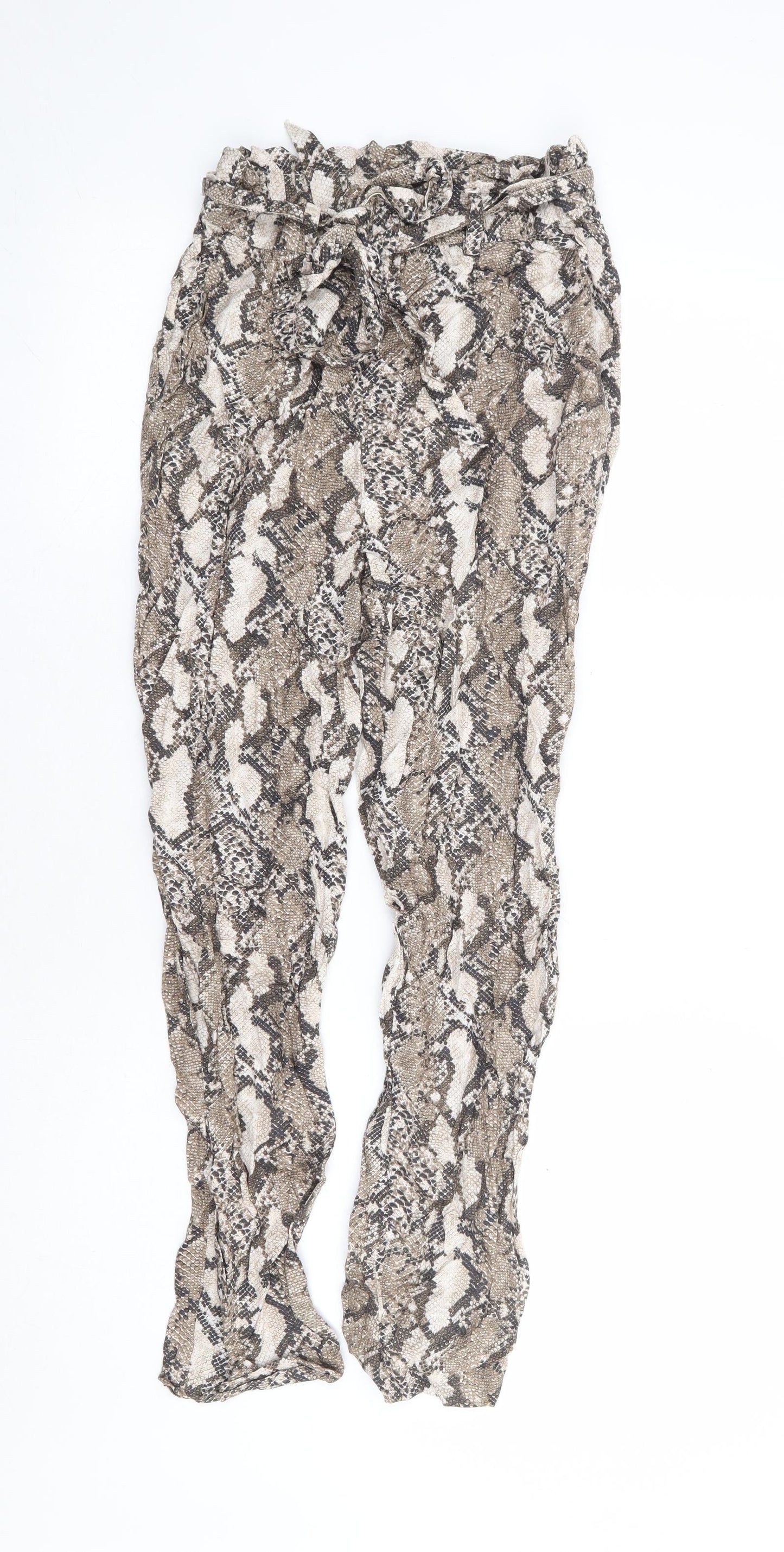H&M Womens Beige Animal Print Viscose Harem Trousers Size 6 L25 in Regular Drawstring - Snake Skin Print
