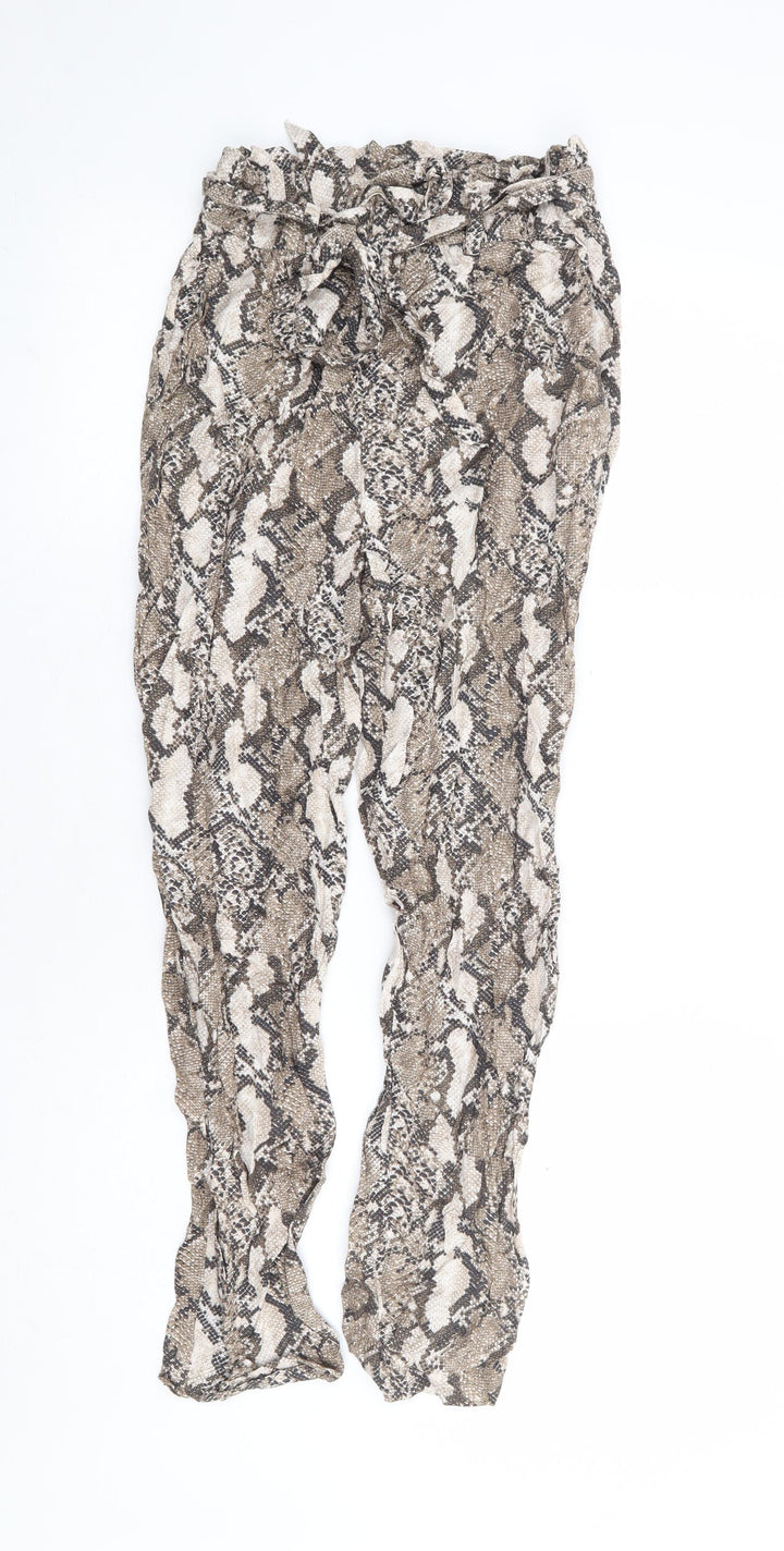 H&M Womens Beige Animal Print Viscose Harem Trousers Size 6 L25 in Regular Drawstring - Snake Skin Print