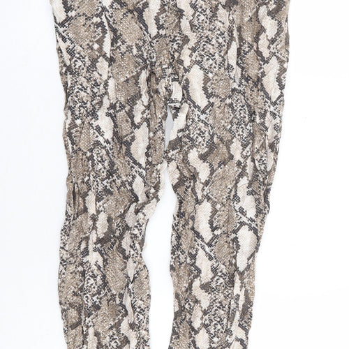 H&M Womens Beige Animal Print Viscose Harem Trousers Size 6 L25 in Regular Drawstring - Snake Skin Print