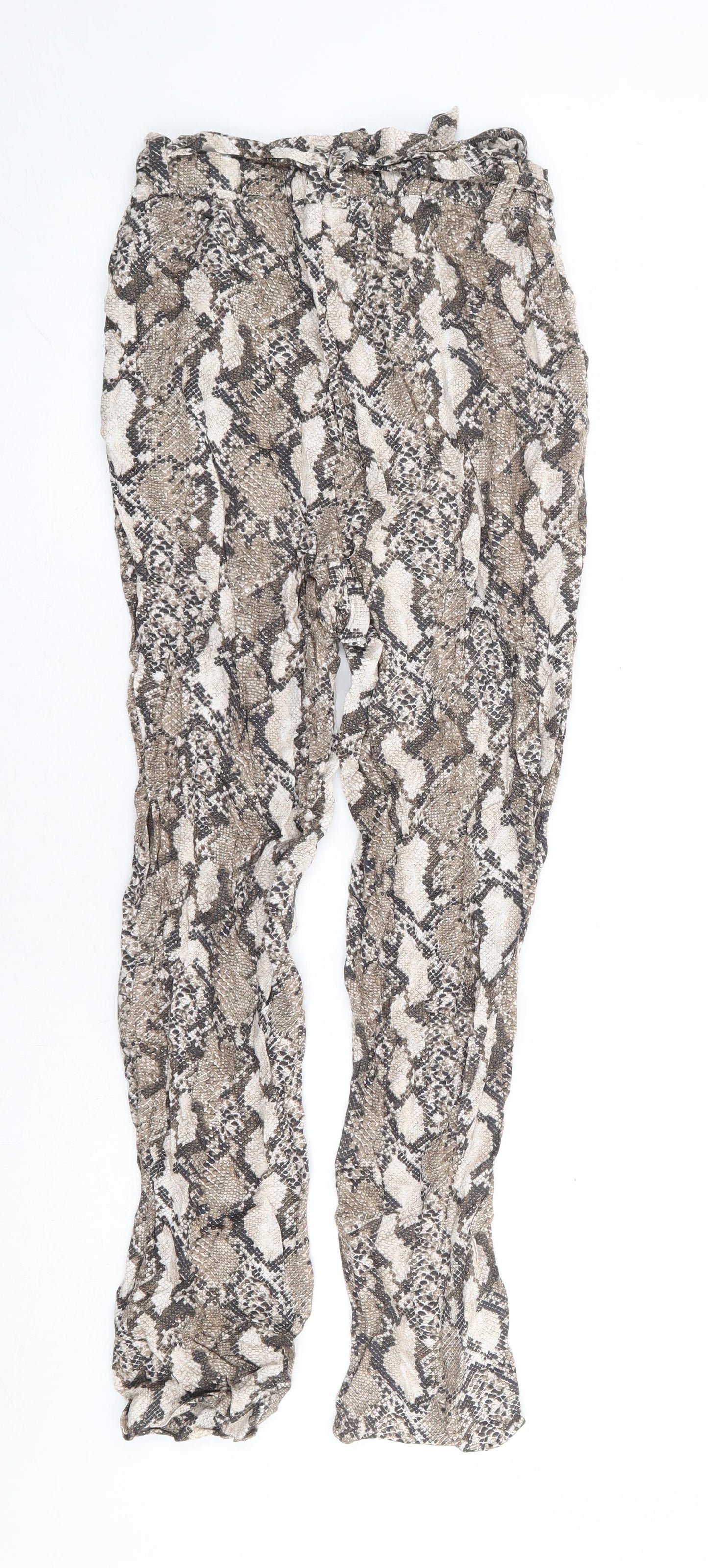 H&M Womens Beige Animal Print Viscose Harem Trousers Size 6 L25 in Regular Drawstring - Snake Skin Print