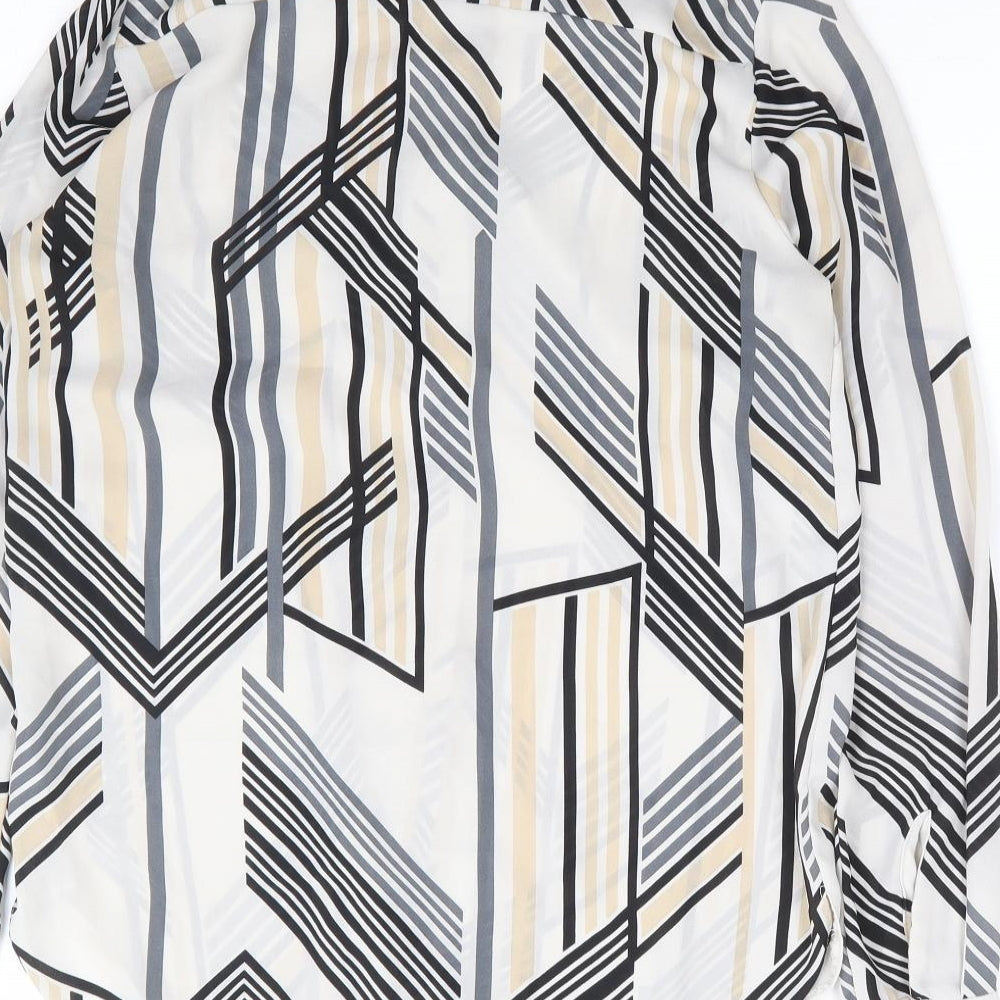 Dorothy Perkins Womens Beige Geometric Polyester Basic Button-Up Size 8 Collared