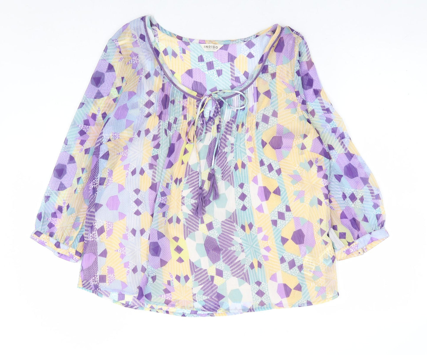 Indigo Womens Multicoloured Geometric Polyester Basic Blouse Size 14 Scoop Neck