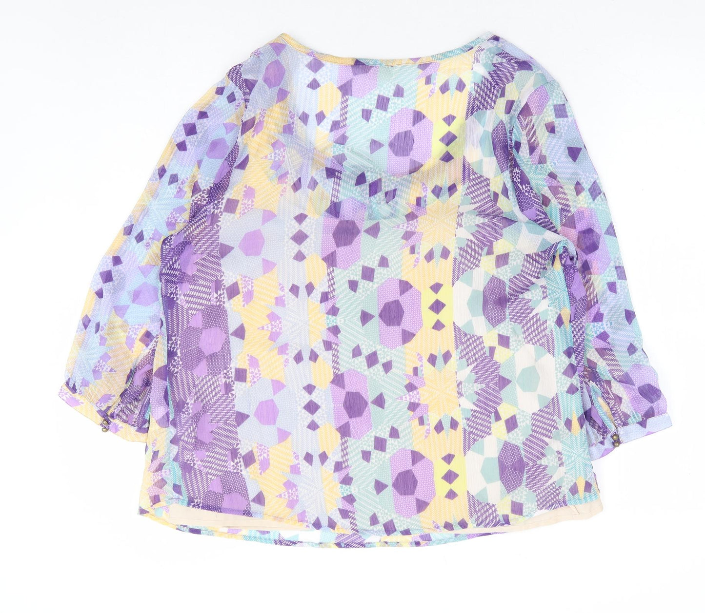 Indigo Womens Multicoloured Geometric Polyester Basic Blouse Size 14 Scoop Neck