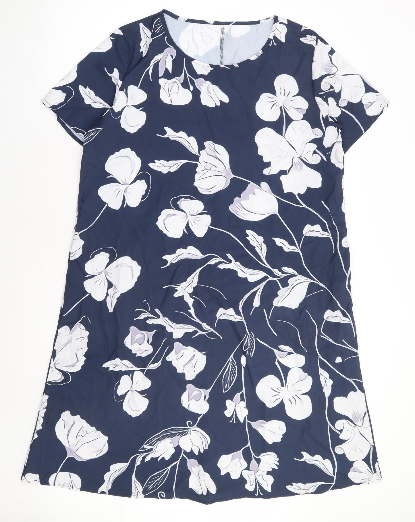 Preworn Womens Blue Floral Polyester A-Line Size XL Round Neck Pullover