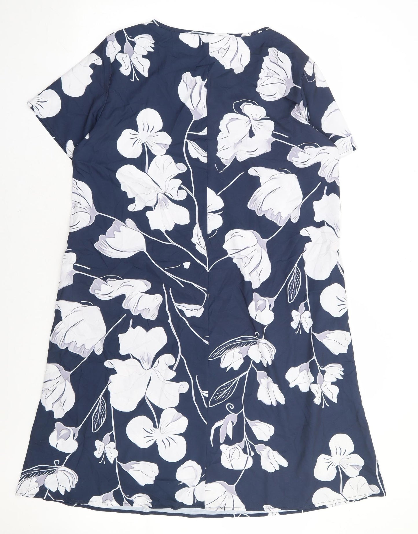 Preworn Womens Blue Floral Polyester A-Line Size XL Round Neck Pullover