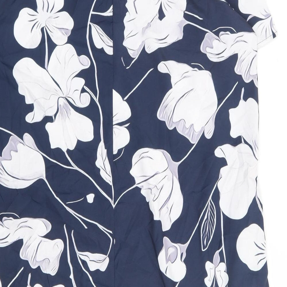 Preworn Womens Blue Floral Polyester A-Line Size XL Round Neck Pullover