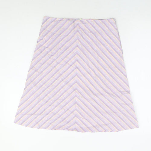 Warehouse Womens Purple Striped Cotton A-Line Skirt Size 10 Zip