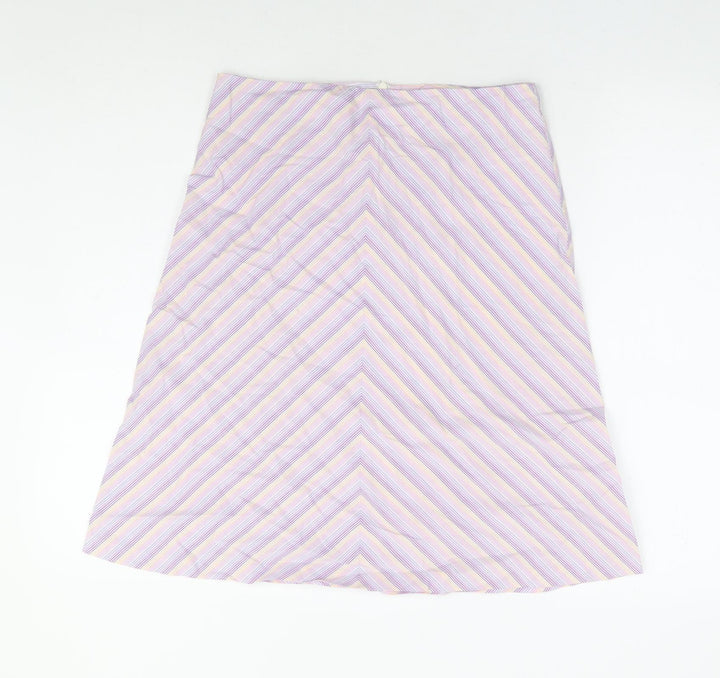 Warehouse Womens Purple Striped Cotton A-Line Skirt Size 10 Zip