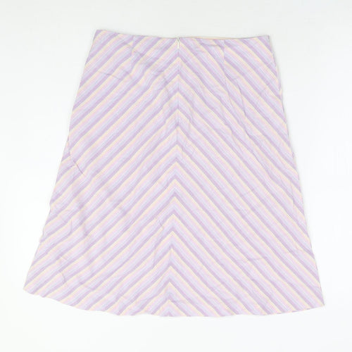 Warehouse Womens Purple Striped Cotton A-Line Skirt Size 10 Zip