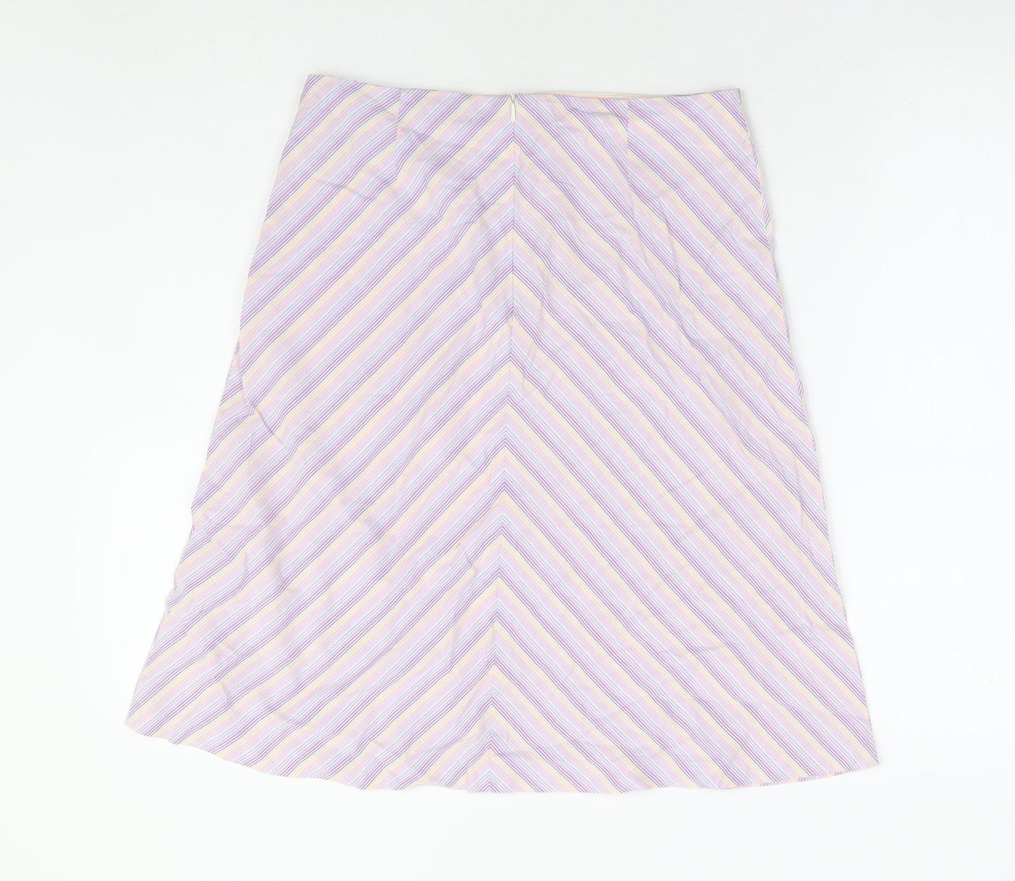 Warehouse Womens Purple Striped Cotton A-Line Skirt Size 10 Zip