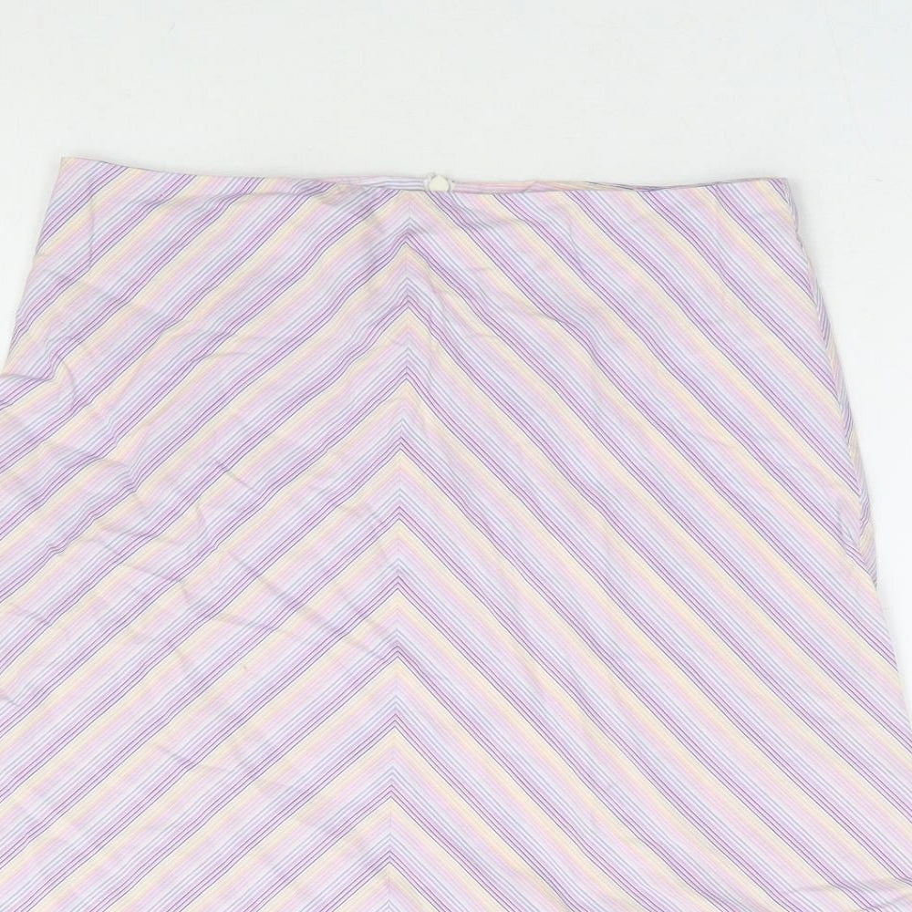 Warehouse Womens Purple Striped Cotton A-Line Skirt Size 10 Zip