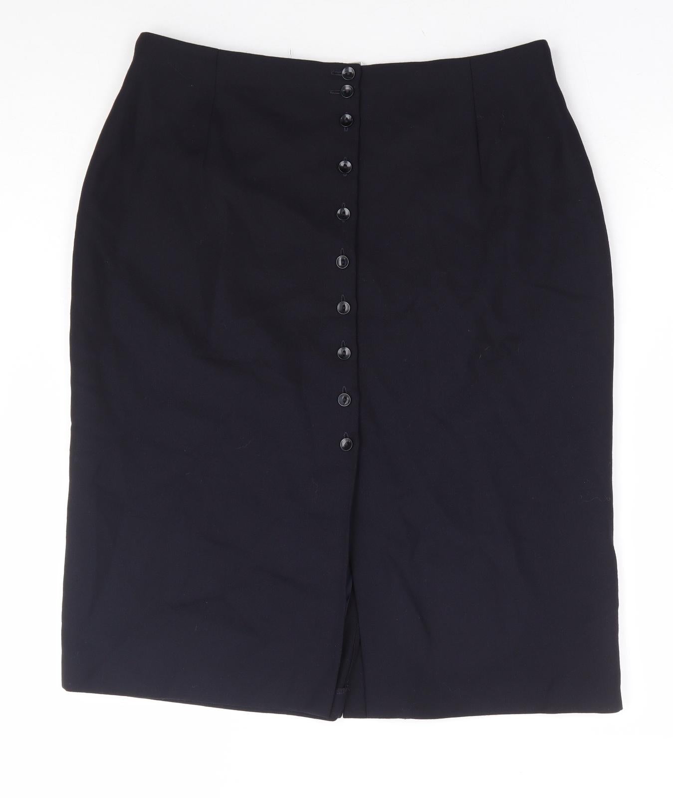 Marks and Spencer Womens Blue Polyester Straight & Pencil Skirt Size 16 Button