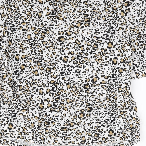 Marks and Spencer Womens White Animal Print Viscose Basic Blouse Size 8 Collared - Leopard Print