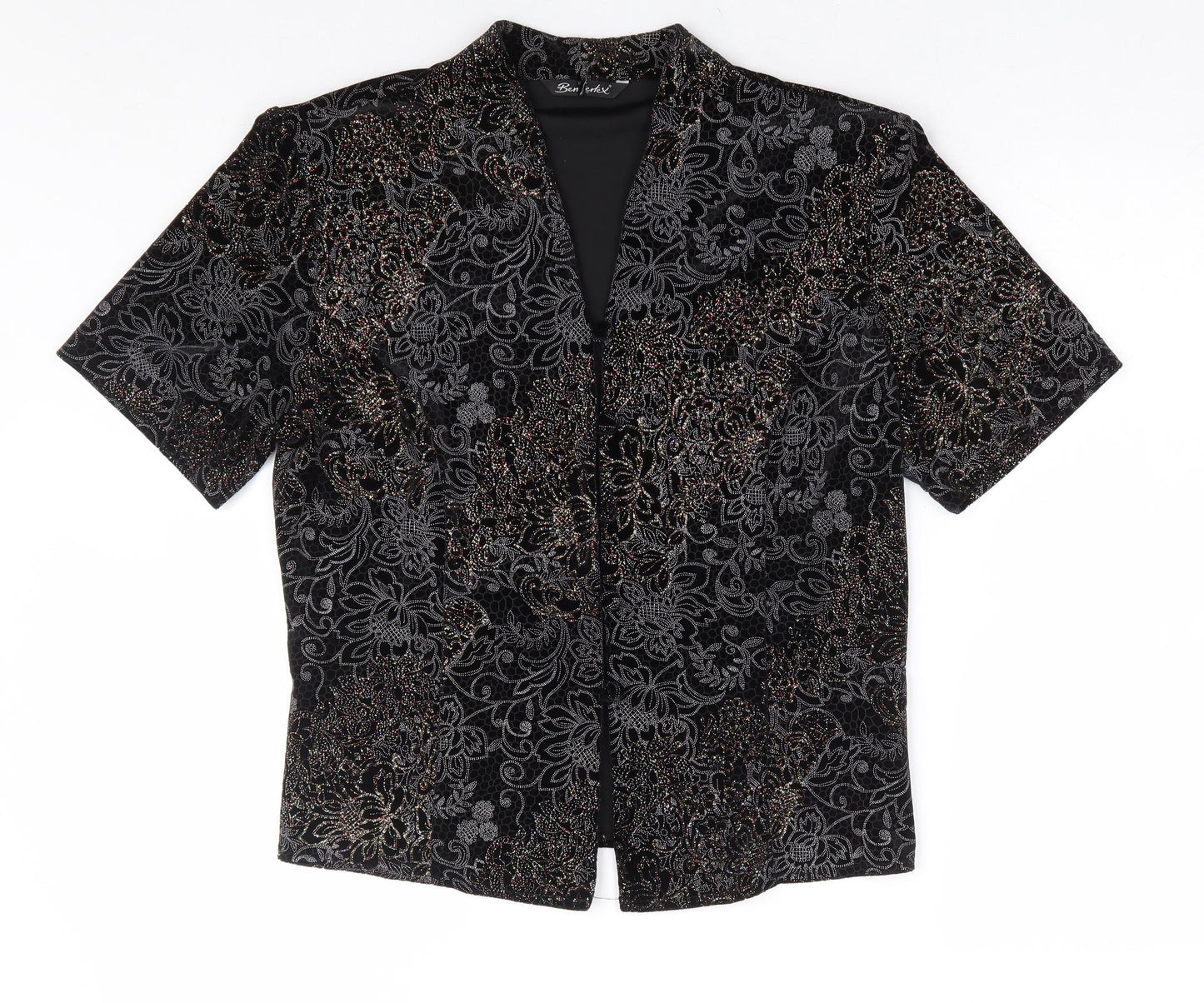 Berkertex Womens Black Floral Polyester Basic Blouse Size 16 V-Neck