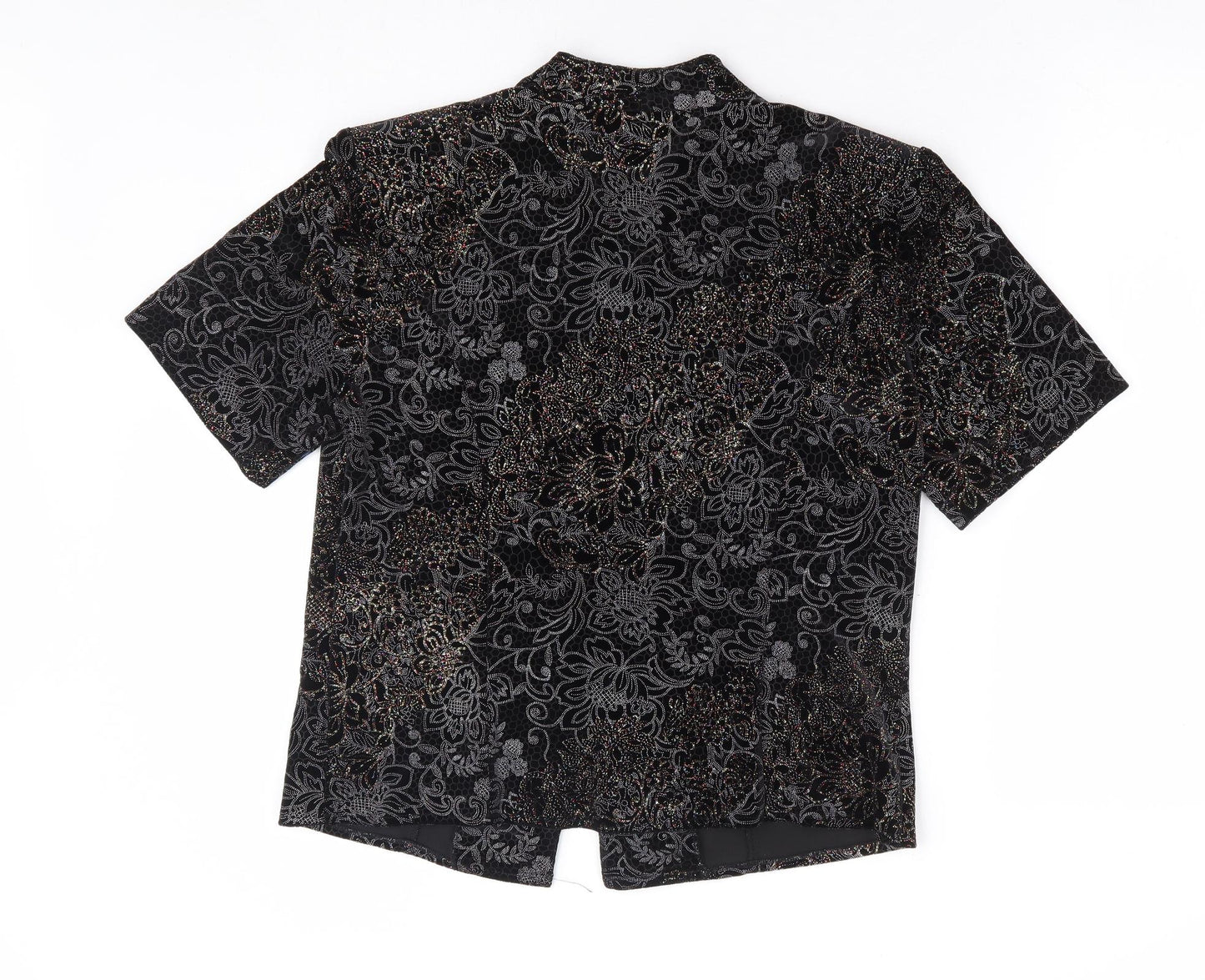 Berkertex Womens Black Floral Polyester Basic Blouse Size 16 V-Neck