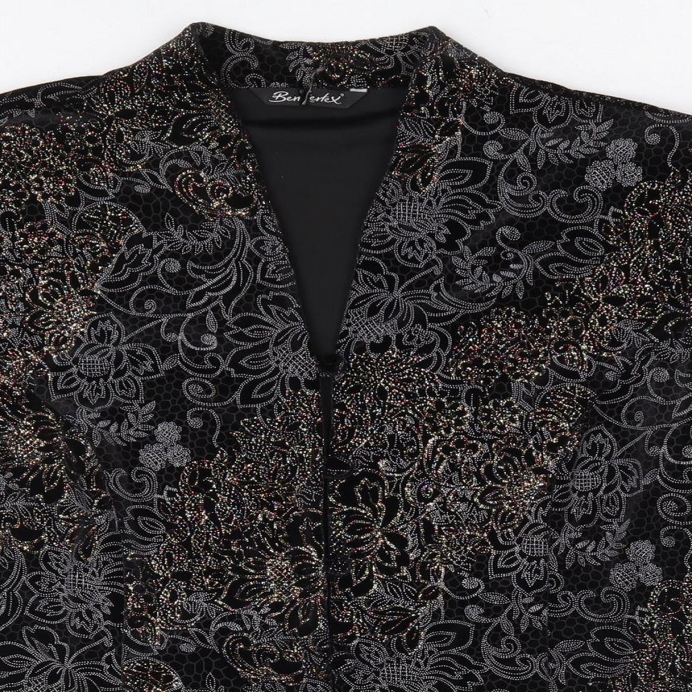 Berkertex Womens Black Floral Polyester Basic Blouse Size 16 V-Neck