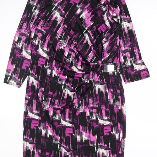 Preworn Womens Purple Geometric Viscose A-Line Size 12 Round Neck Pullover