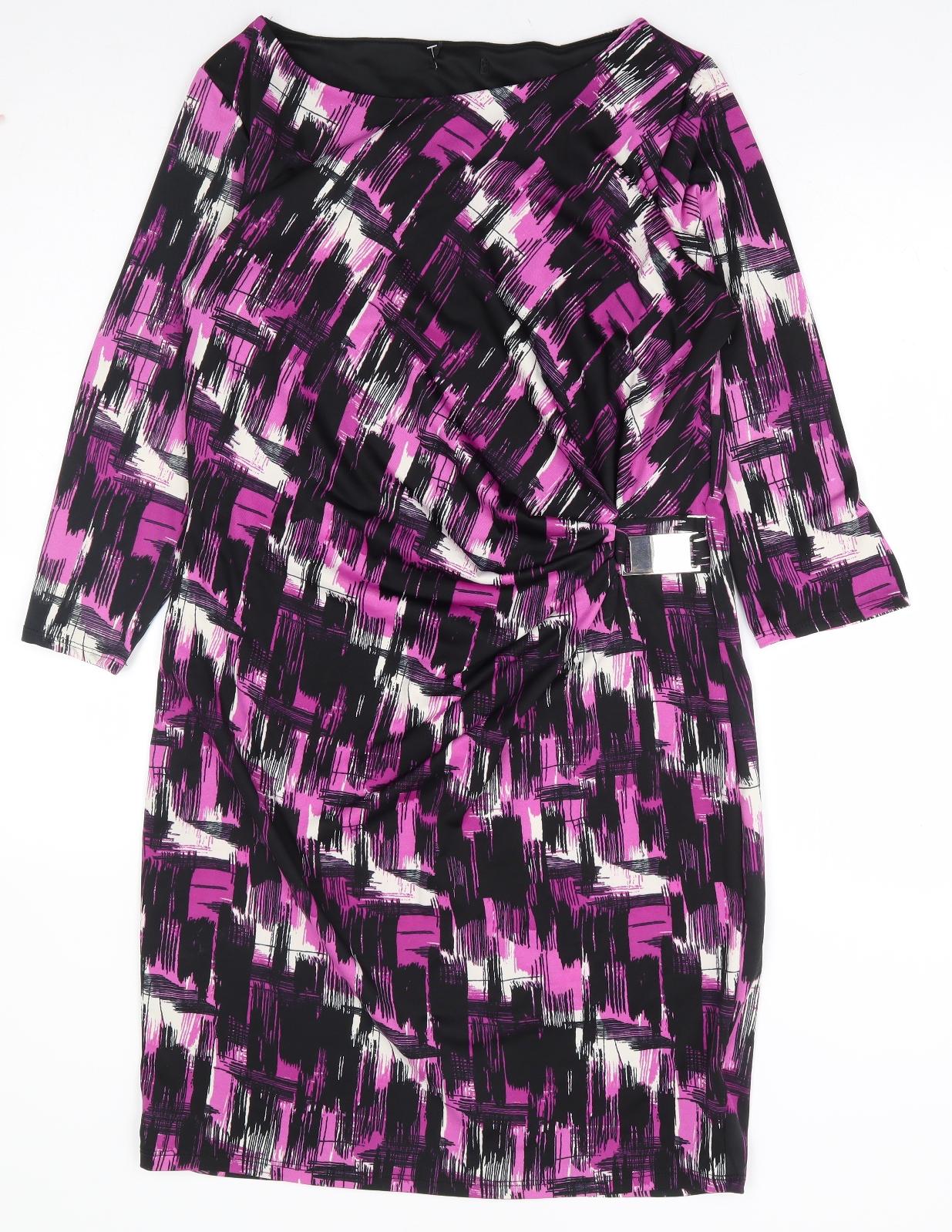 Preworn Womens Purple Geometric Viscose A-Line Size 12 Round Neck Pullover