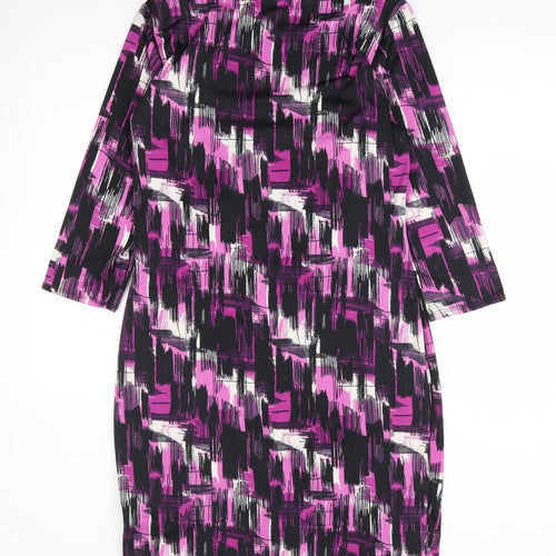 Preworn Womens Purple Geometric Viscose A-Line Size 12 Round Neck Pullover