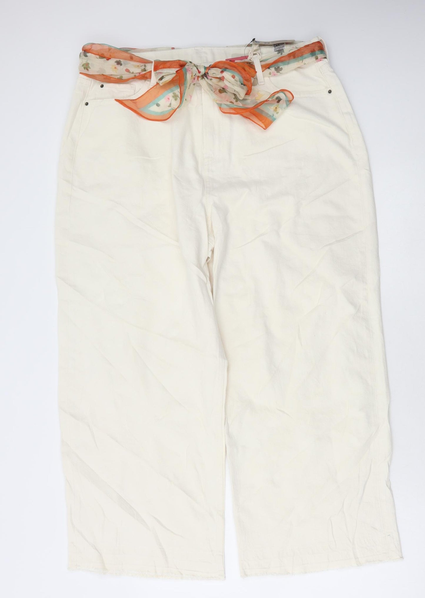 Marks and Spencer Womens Ivory Cotton Wide-Leg Jeans Size 18 L26 in Regular Button