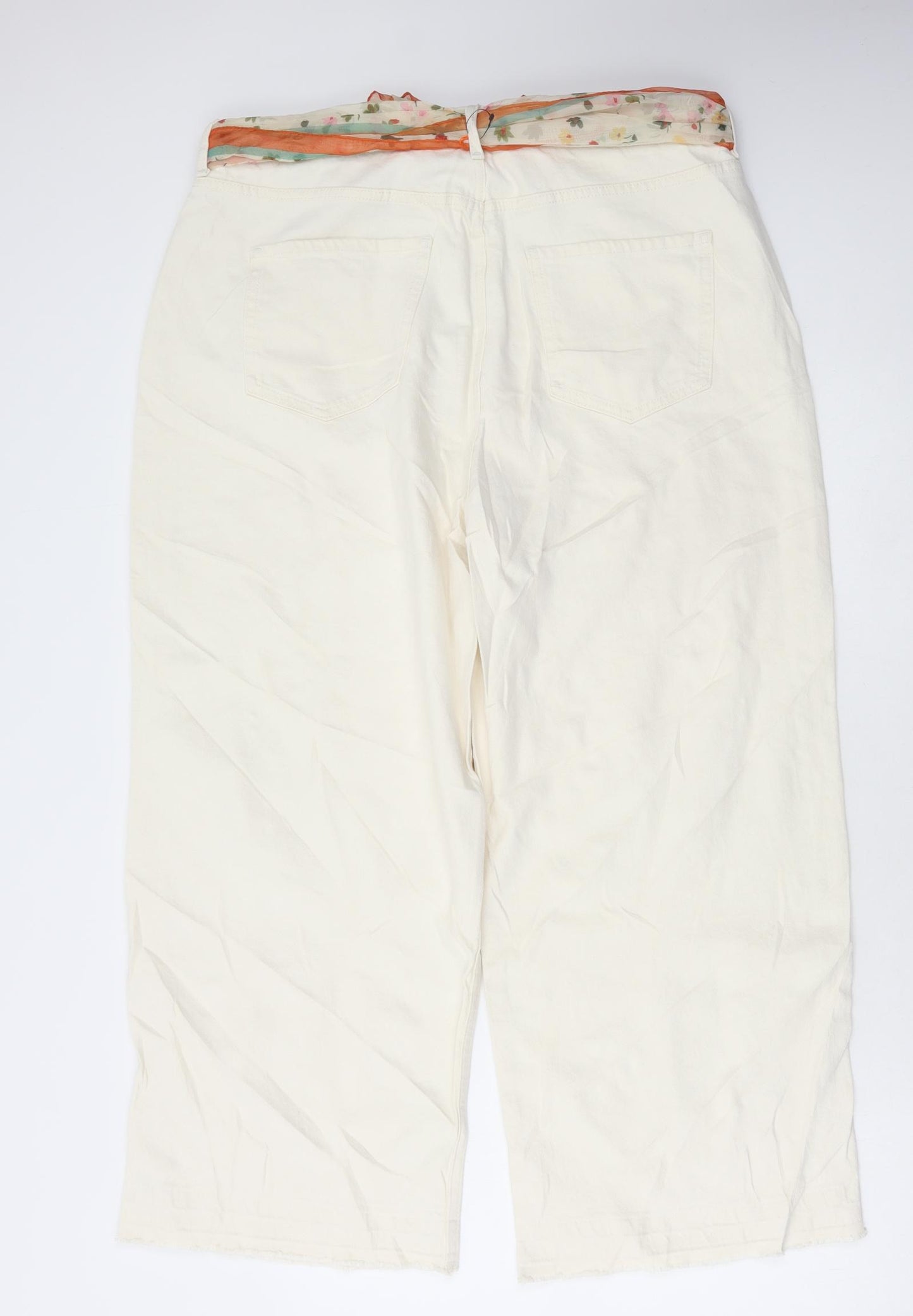 Marks and Spencer Womens Ivory Cotton Wide-Leg Jeans Size 18 L26 in Regular Button